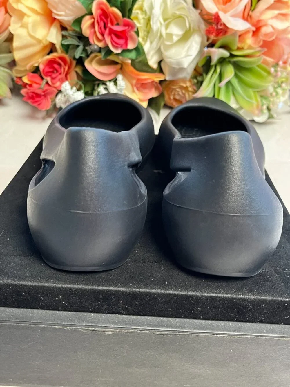 Crocs Iconic Comfort Black Slip On Flats Side Cutout W6
